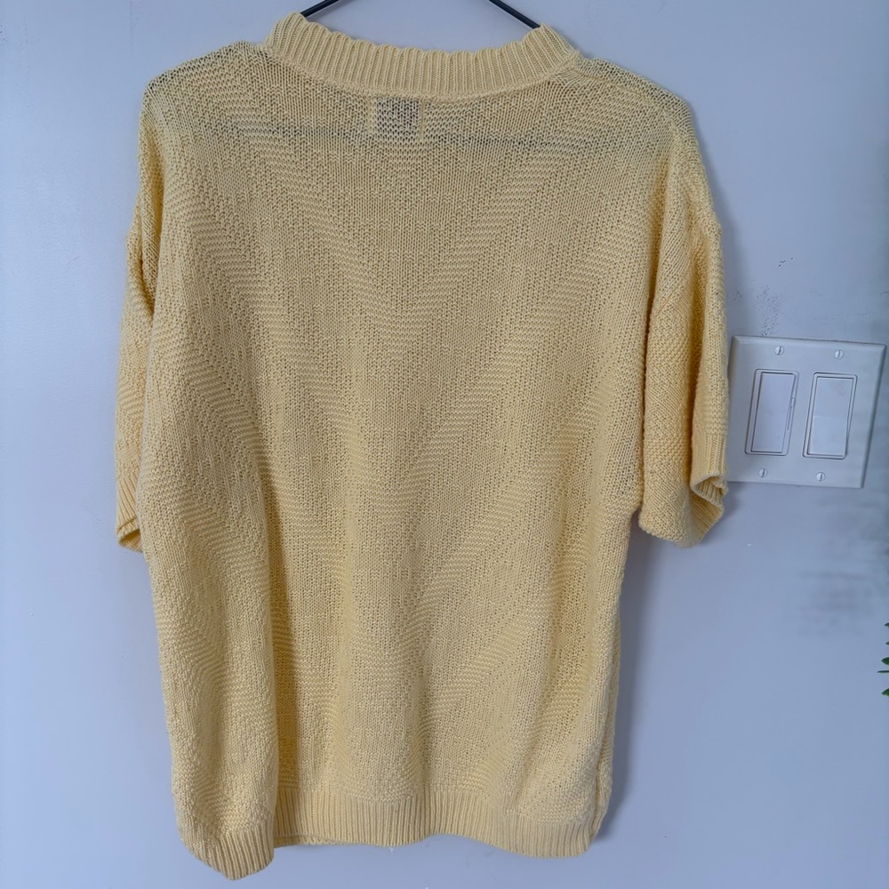 Vintage 80s Haband for Her Pastel Yellow Chevron Knit Short Sleeve Sweater Sz L - Picture 5 of 5